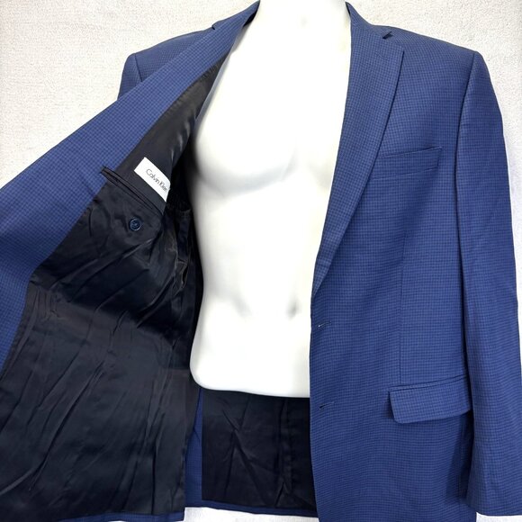 Calvin Klein Blazer Jacket Mens 40R Blue Wool Two Button Sport Coat Preppy - Picture 2 of 16
